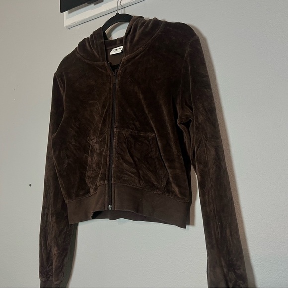 Sunday Best Aritzia Velour Full Zip Hoodie Cropped Chocolate Brown Size Medium - Picture 3 of 7